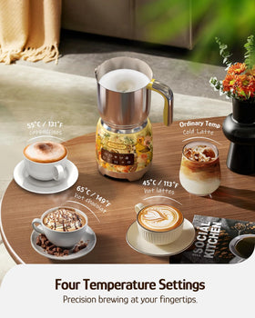 Hazel Quinn Milk Frother five-in-one options for foam, heat, and cocoa