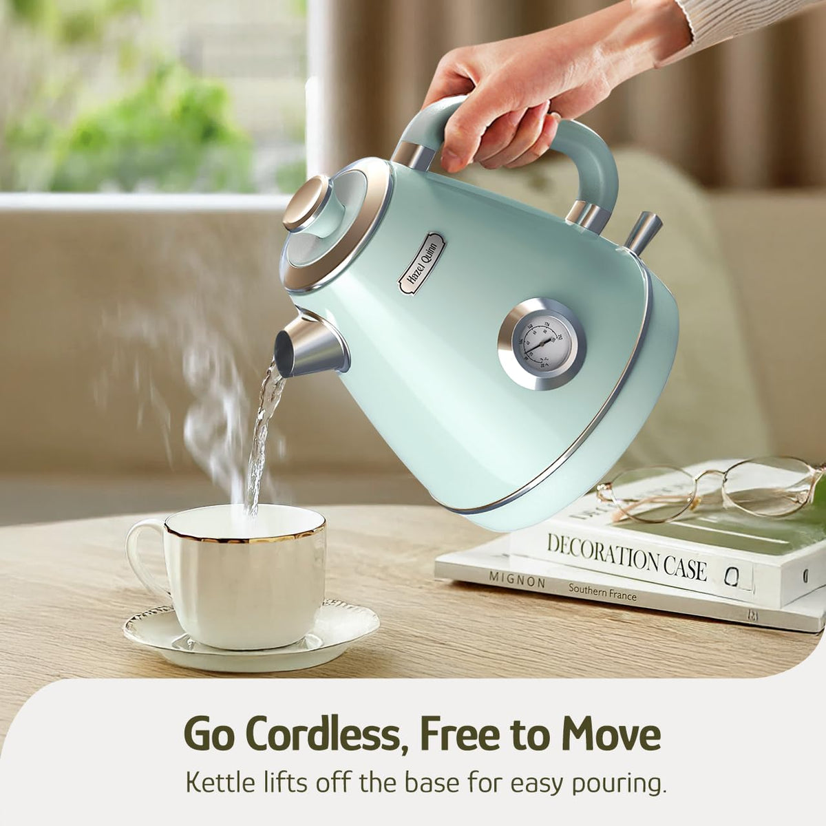 Mint green retro finish brightens kitchen counters with vintage charm.