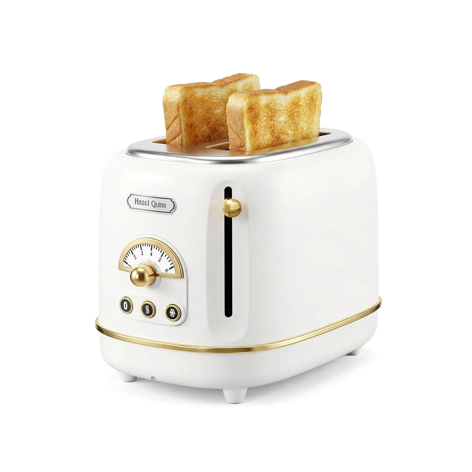 Hazel Quinn toaster front view in pearl white for retro kitchen style.