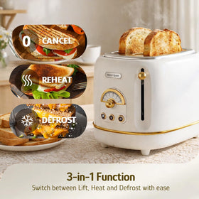 Hazel Quinn toaster slot bread 1.5-inch wide fits bagels and thick slices.