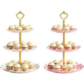 Hazyore 2-Piece 3-Tier Cupcake Stand, white-pink ensemble, for elegant party displays.