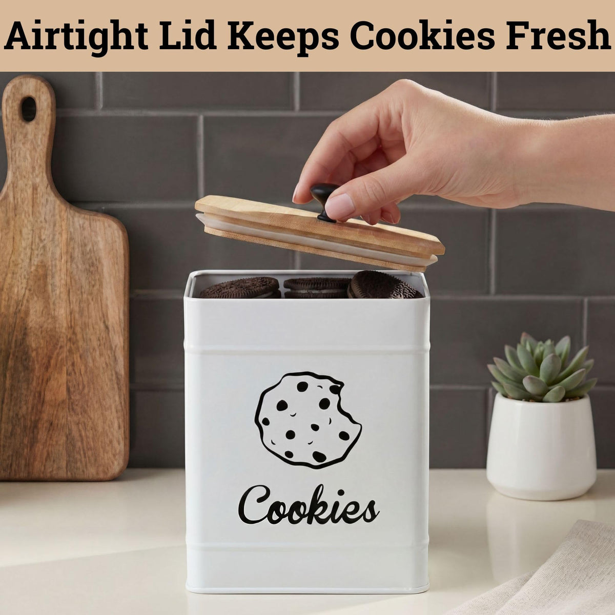 HB Design Co counter display cookie jar keeps treats within reach.