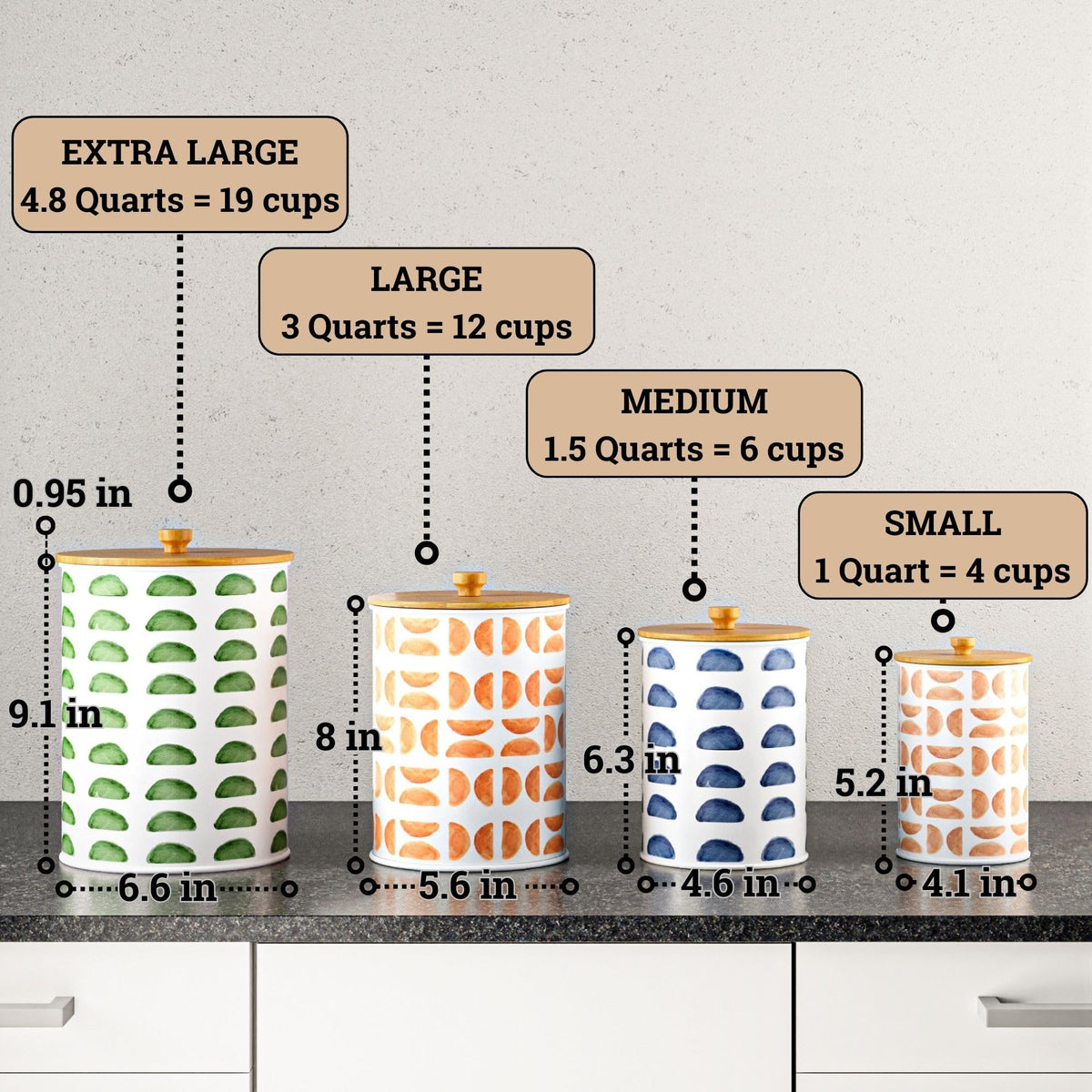 HB Design Co. flour, sugar, and coffee storage ideas with canisters.