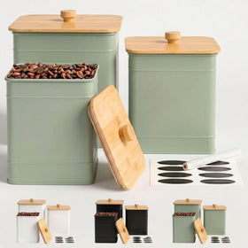 HB Design Co kitchen canisters set three, front view, organized countertop storage.