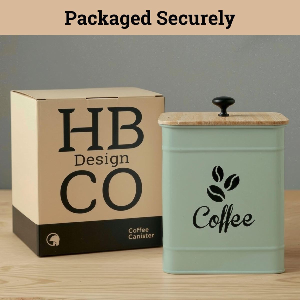 HB Design Co Stylish coffee canister enhances countertop décor.