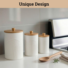 HB Design Co decorative canisters pair style with practical countertop storage.