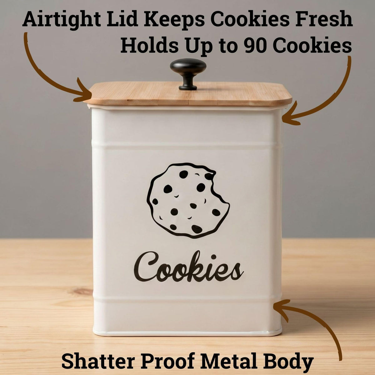 HB Design Co large white iron cookie jar stores cookies neatly.