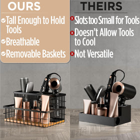 HB Design Co powder-coated frame plus bamboo base offers durable, stylish organization.