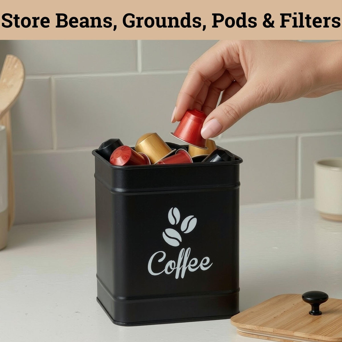 HB Design Co Square Canister on counter neatly reduces clutter.
