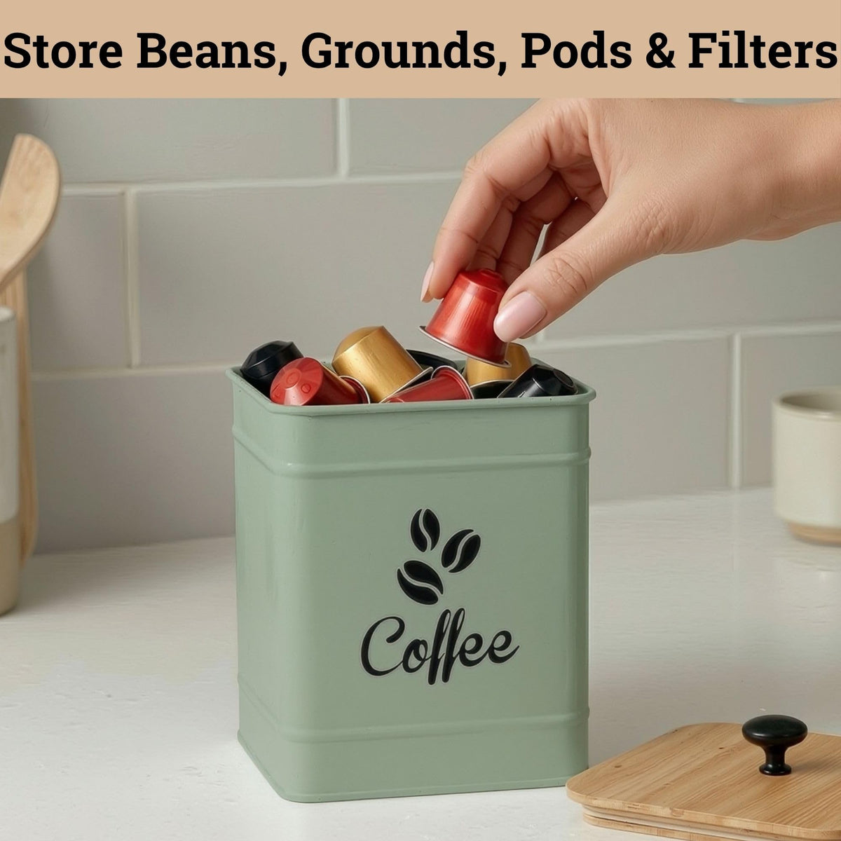 HB Design Co Square-shaped canister adds stylish counter storage.