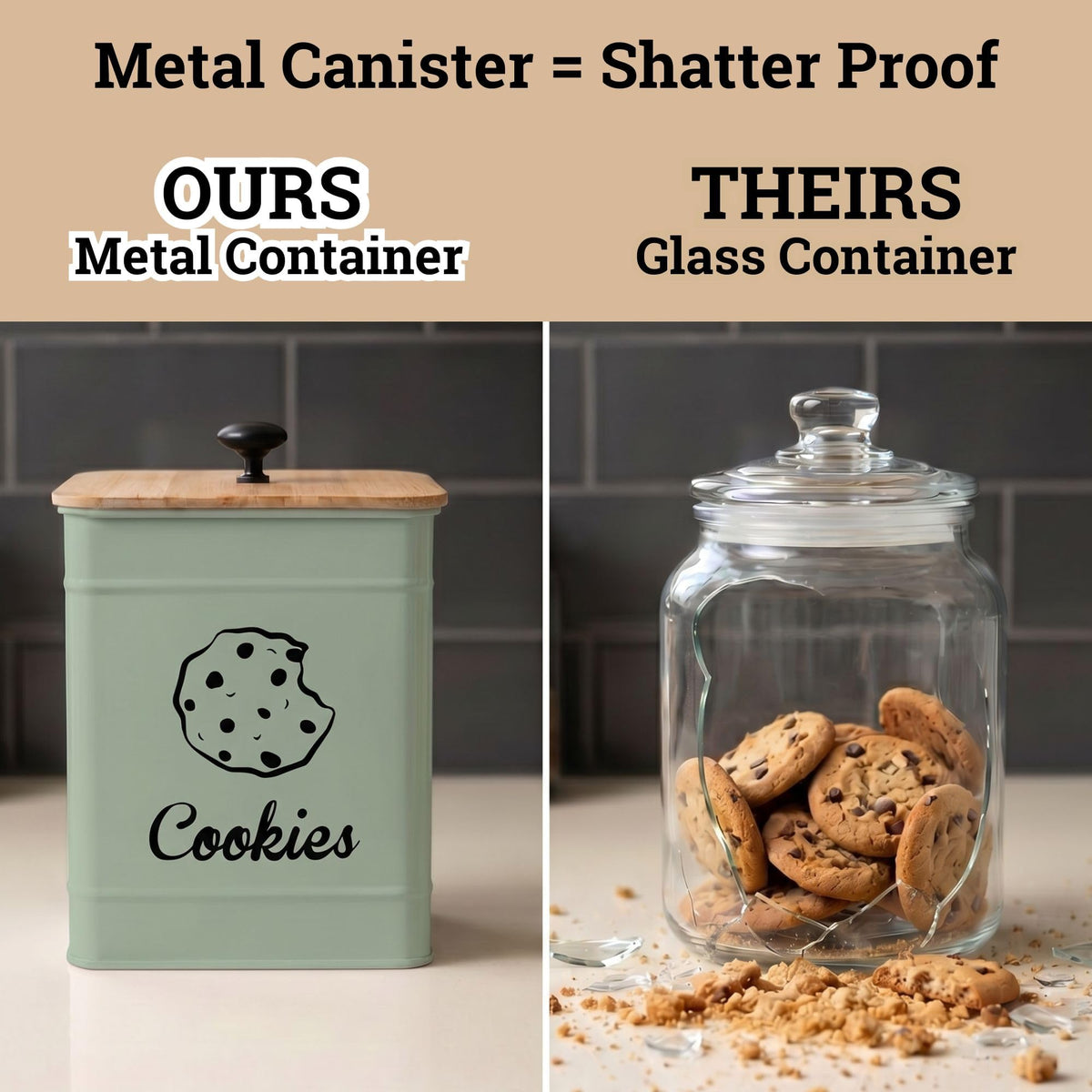 HB Design Co square cookie canister saves counter space while displaying treats