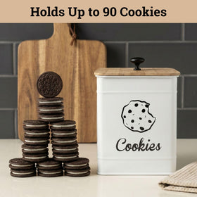 HB Design Co square farmhouse cookie tin enhances rustic kitchen decor.