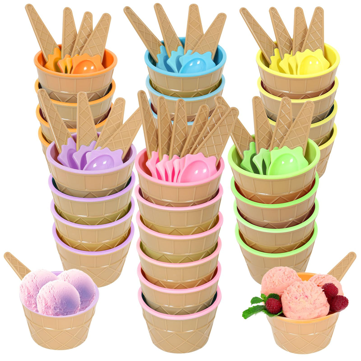 Hbaushun colorful ice cream bowls set for family desserts and parties.