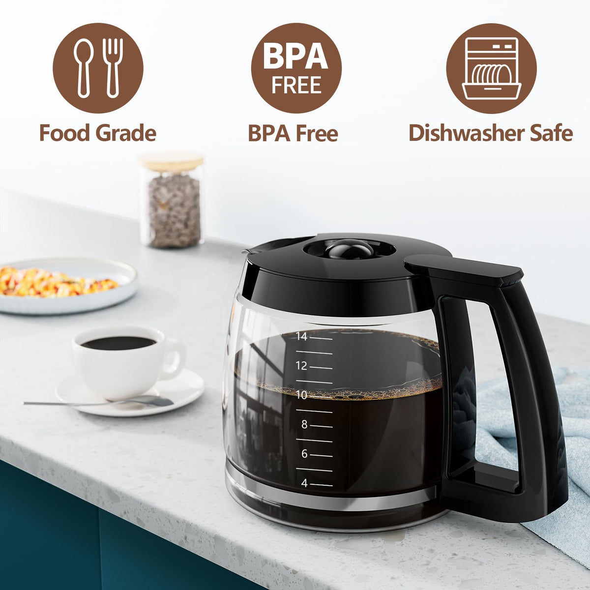 HBCyole ergonomic handle enables comfortable, controlled pouring.