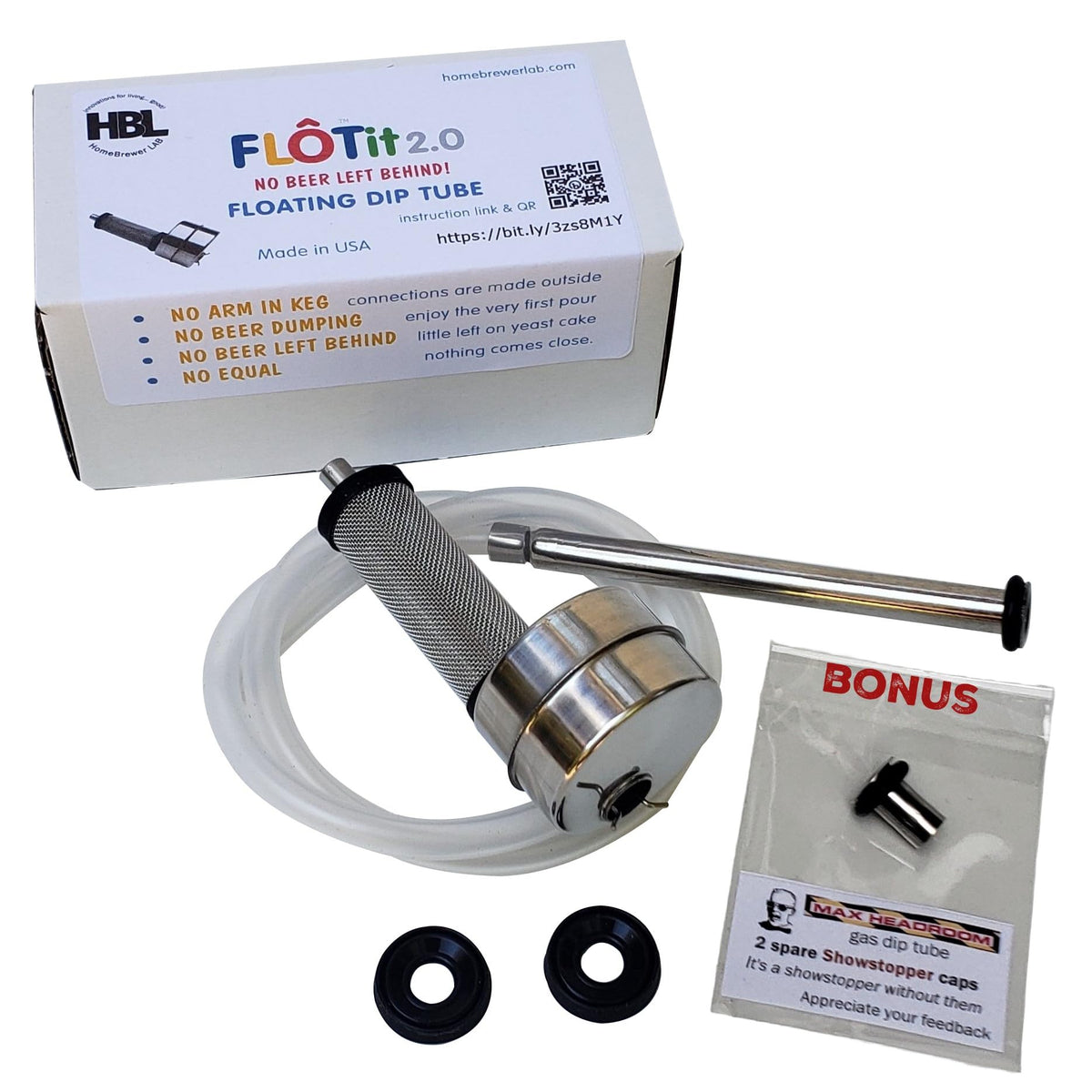HBL FLOTit 2.0 floating dip tube with exterior connections for clean keg setup.