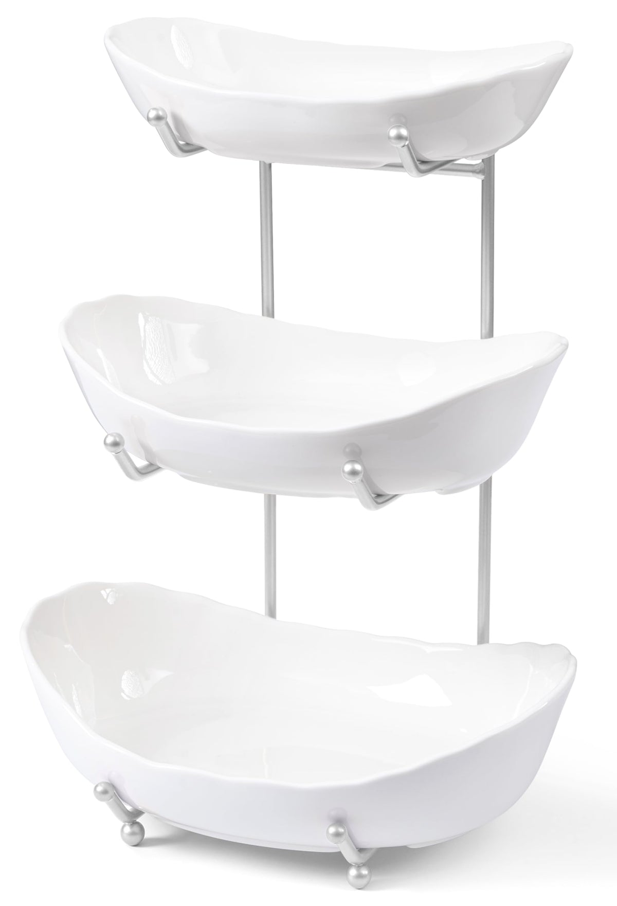 HBlife 3-tier ceramic fruit bowl stand on counter with fresh produce.