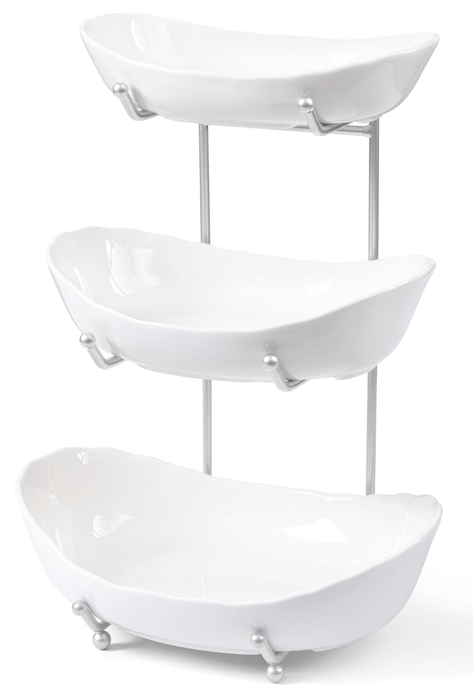 HBlife 3-tier ceramic fruit bowl stand on counter with fresh produce.