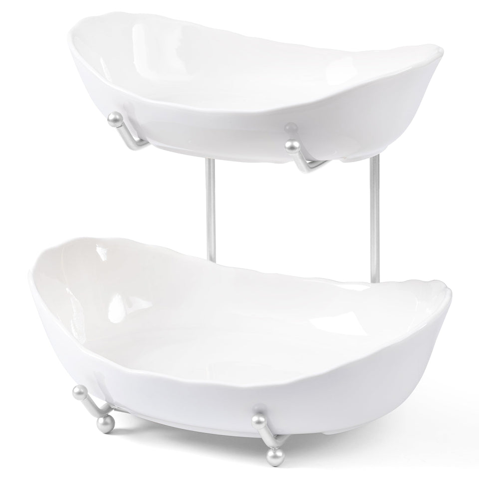 HBlife 3-tier ceramic fruit bowl on countertop for tidy produce display