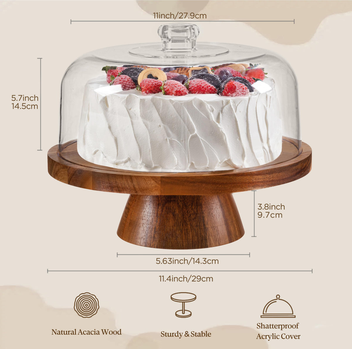 HBlife acrylic dome clearly protects treats from dust during display.