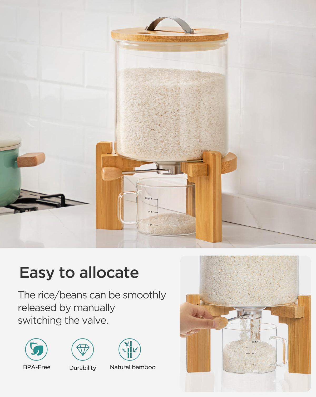 HBlife airtight bamboo lid close-up highlighting freshness seal and craftsmanship.