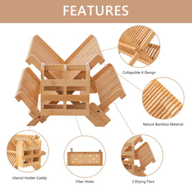 HBlife bamboo dish drying rack bottom drainage holes prevent water pooling.