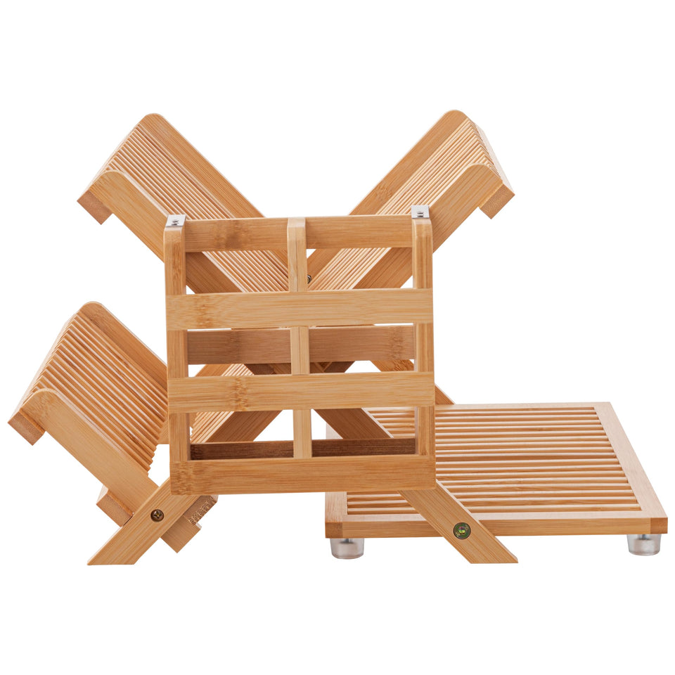 HBlife bamboo dish drying rack folding design enables compact storage after use.