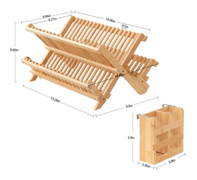 HBlife bamboo dish drying rack upper tier holds up to 18 plates.