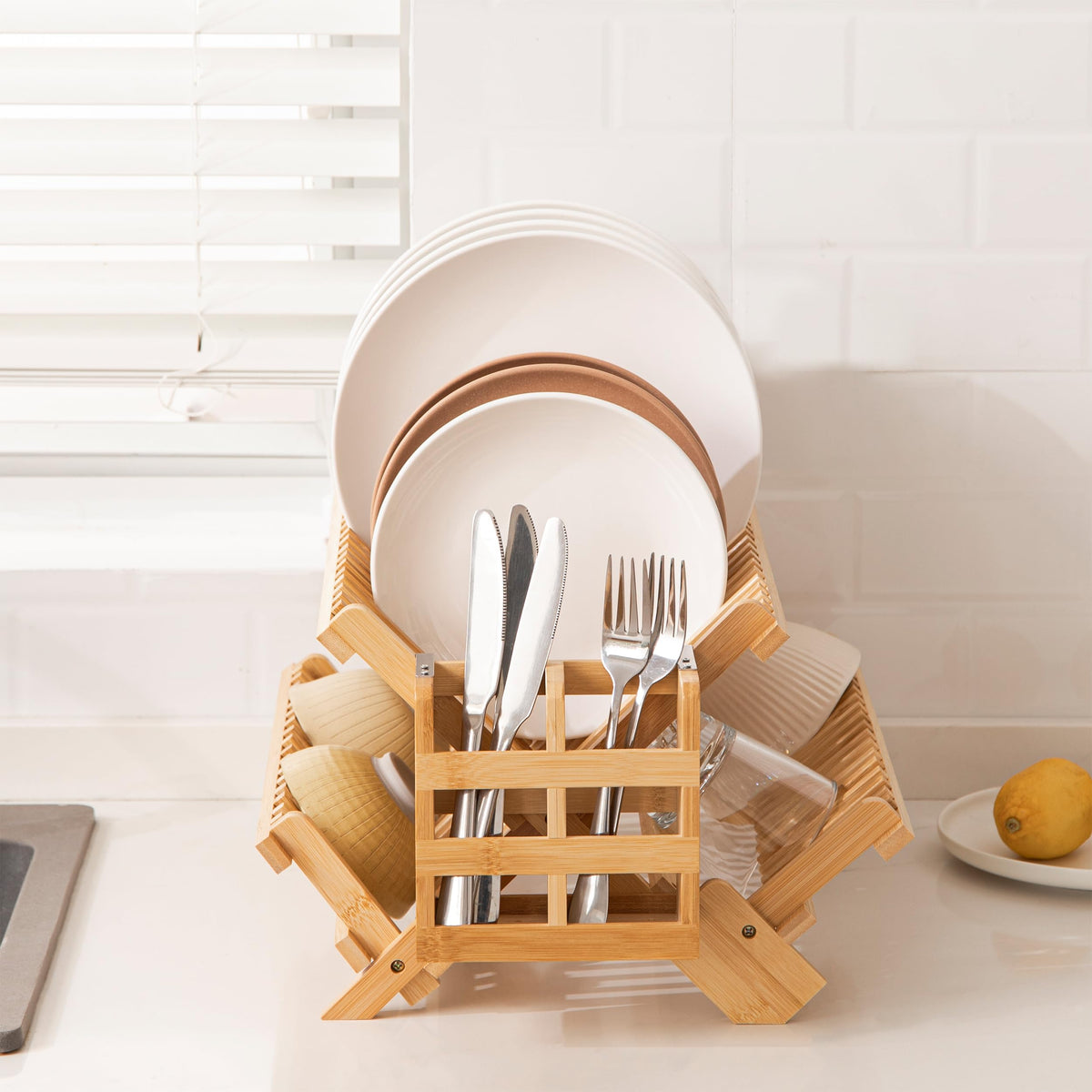 HBlife two-section utensil holder with drainage holes keeps flatware organized.