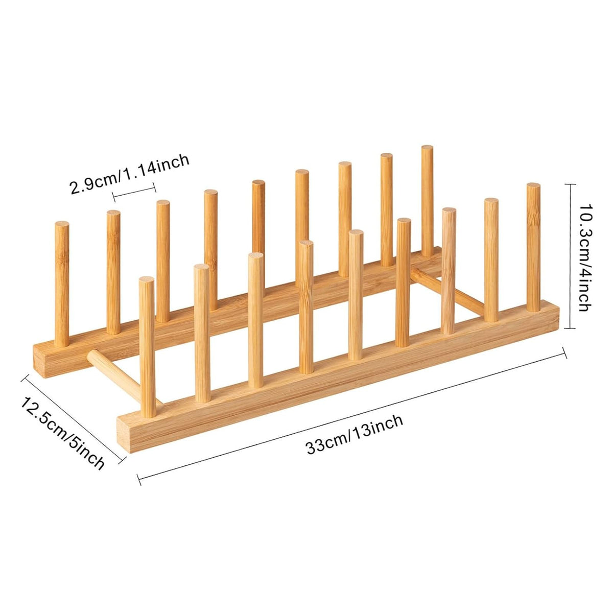 HBlife bamboo dish rack assembled with eight slots for plates and lids