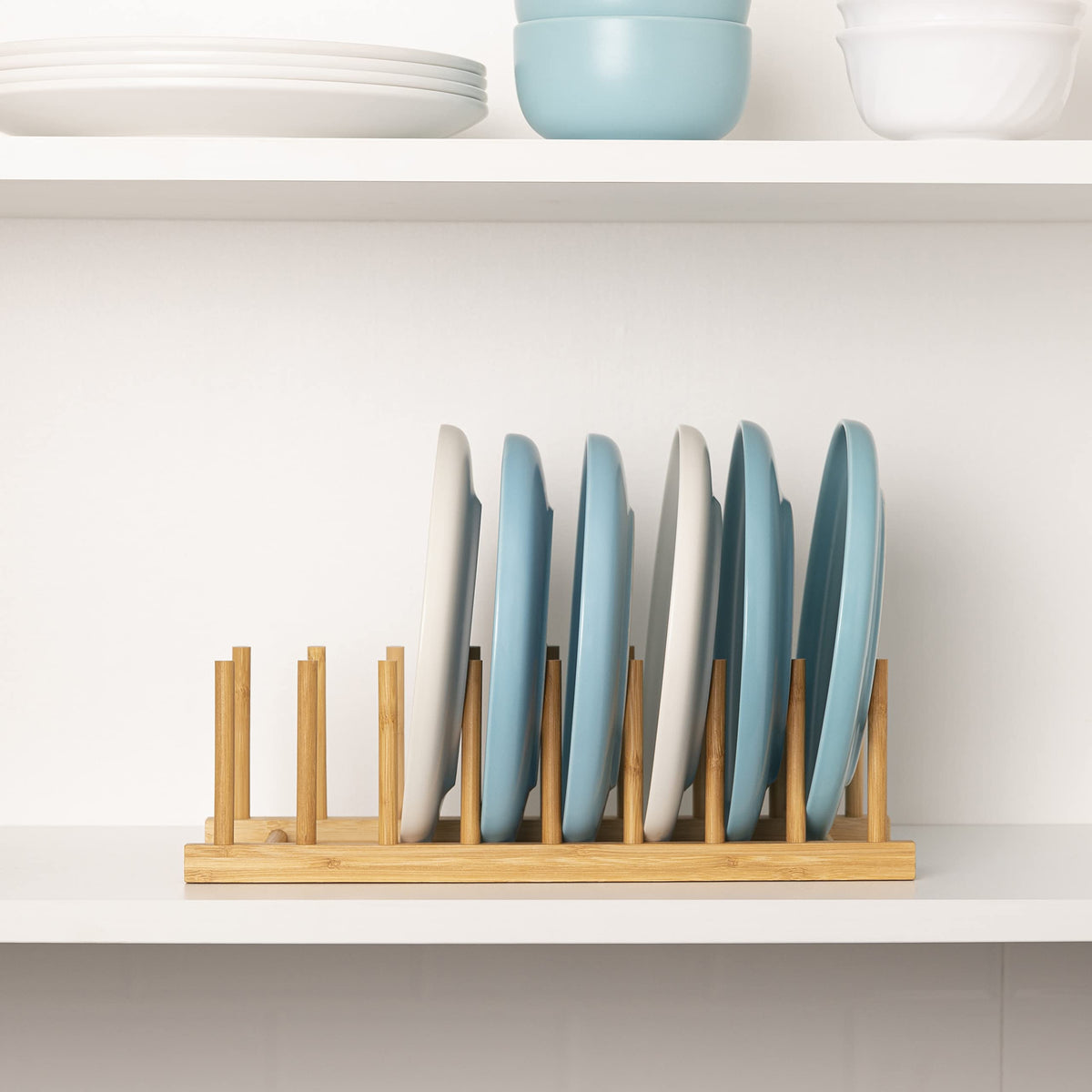 HBlife bamboo dish rack multipurpose use stores cups lids and cutting boards