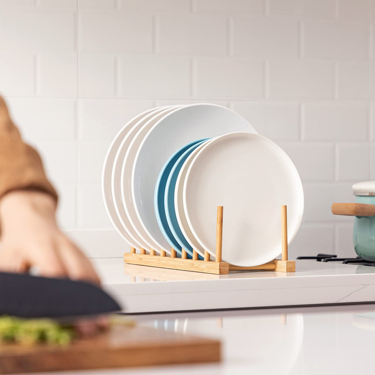 HBlife bamboo dish rack slot detail emphasizes durable pegs and stable fit