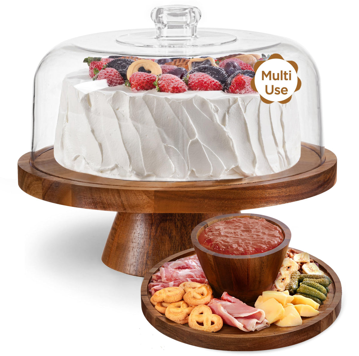 HBlife cake stand with lid showcases pastries while keeping them fresh.