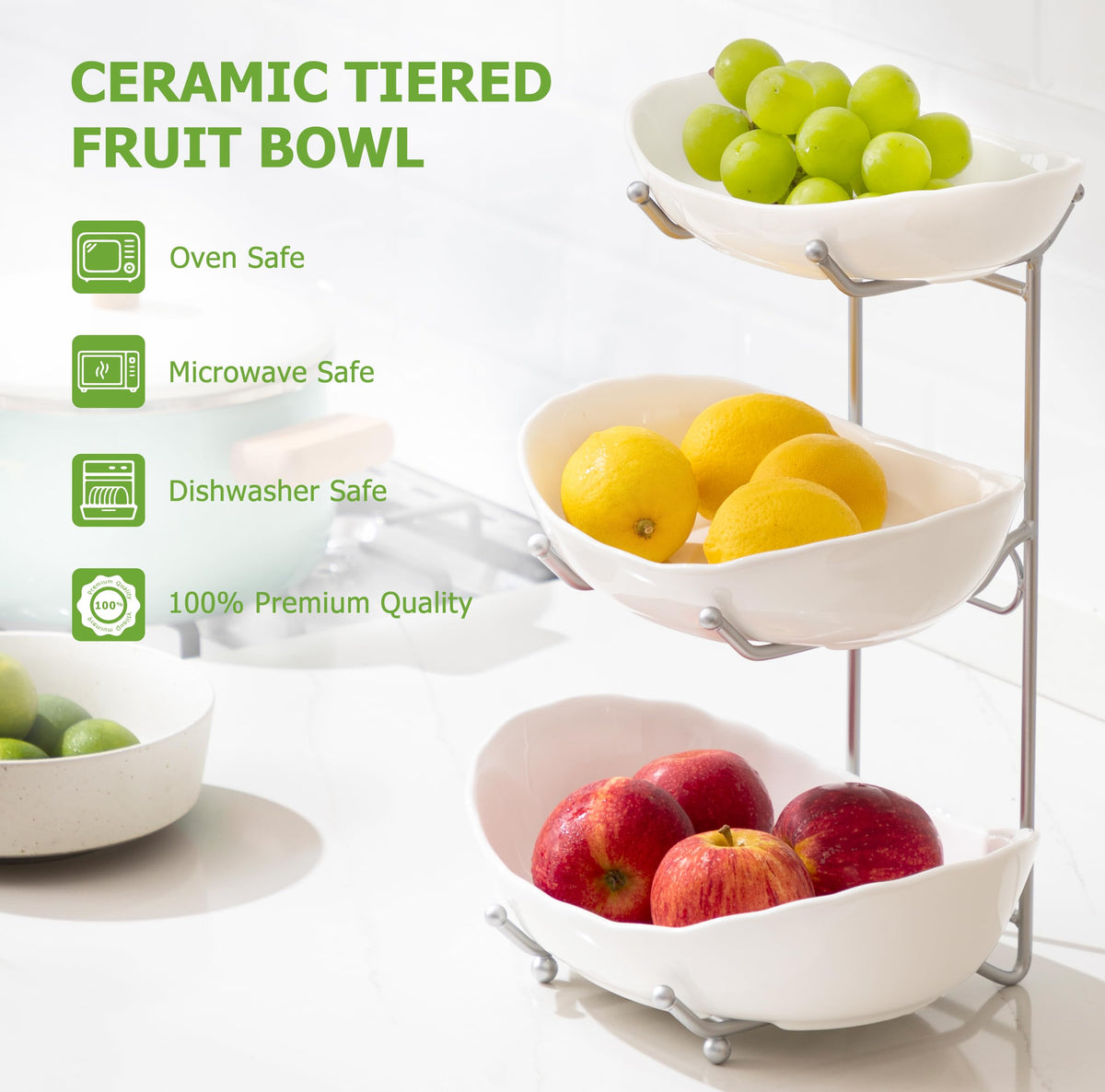 HBlife Glossy ceramic fruit bowl close-up highlighting stain resistance.