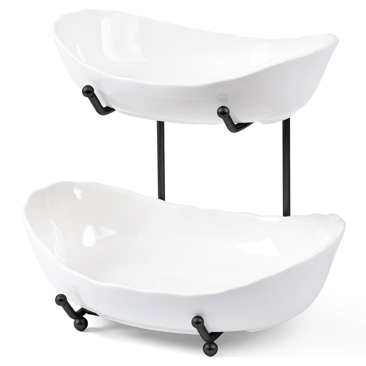 HBlife 3-tier ceramic fruit stand front view for elegant countertop organization