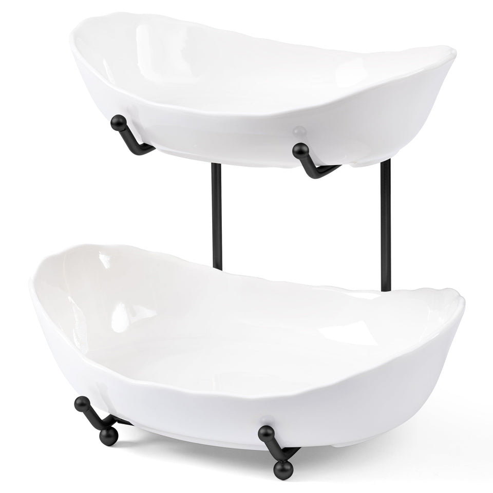 HBlife 3-tier ceramic fruit stand front view for elegant countertop organization