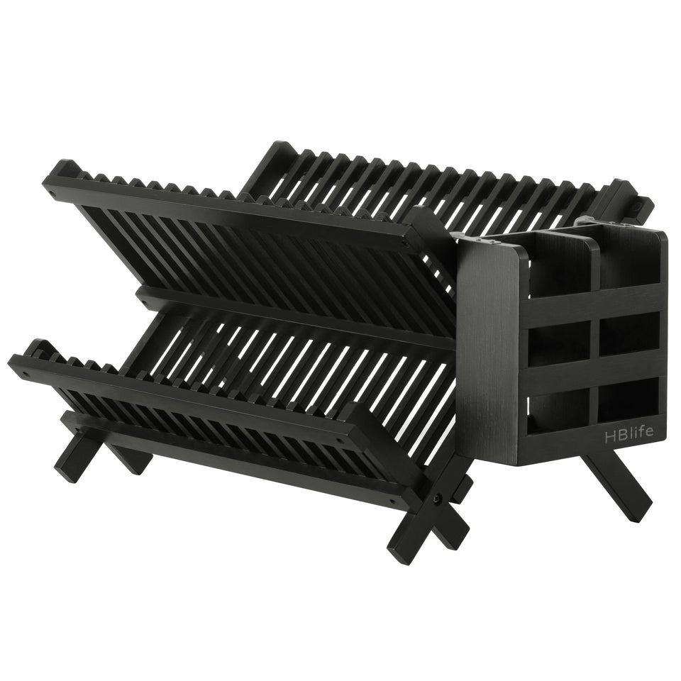HBlife bamboo dish rack folds for easy storage after drying