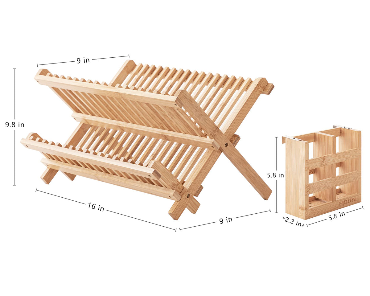 HBlife bamboo dish rack top holds up to 18 plates for organized drying