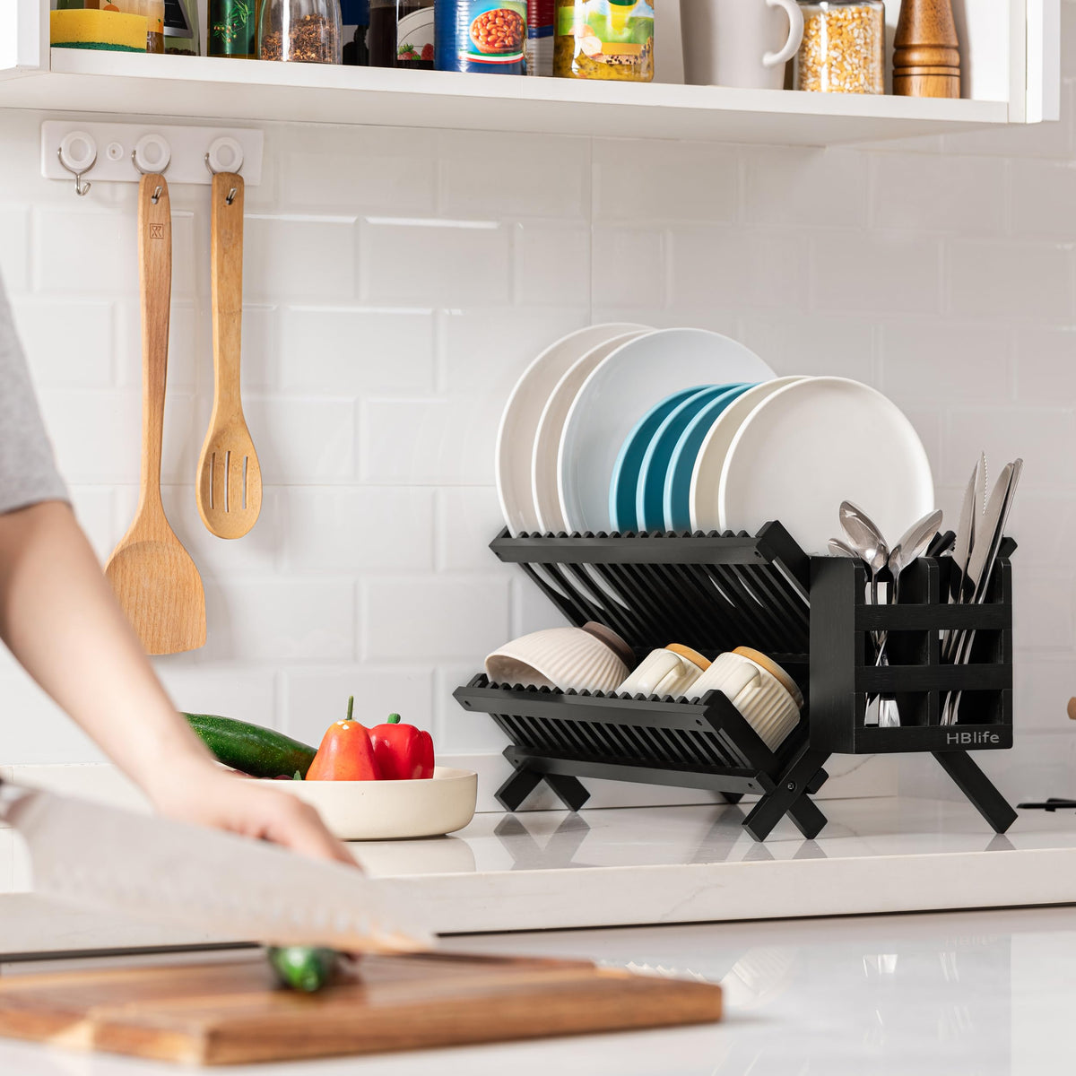HBlife two-section utensil caddy keeps cutlery organized