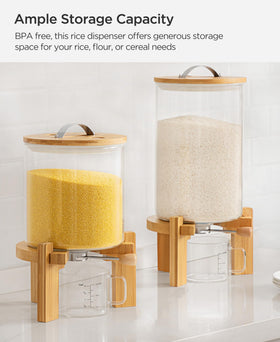 HBlife dispenser in action dispensing rice with smooth, mess-free flow.