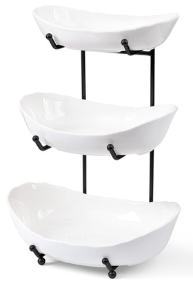 HBlife 3-tier ceramic fruit bowl on counter keeps fruit organized and accessible.