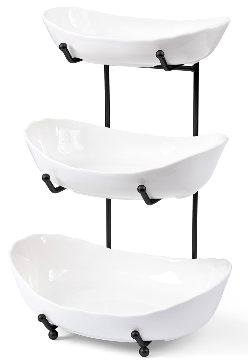 HBlife 3-tier ceramic fruit bowl on counter keeps fruit organized and accessible.