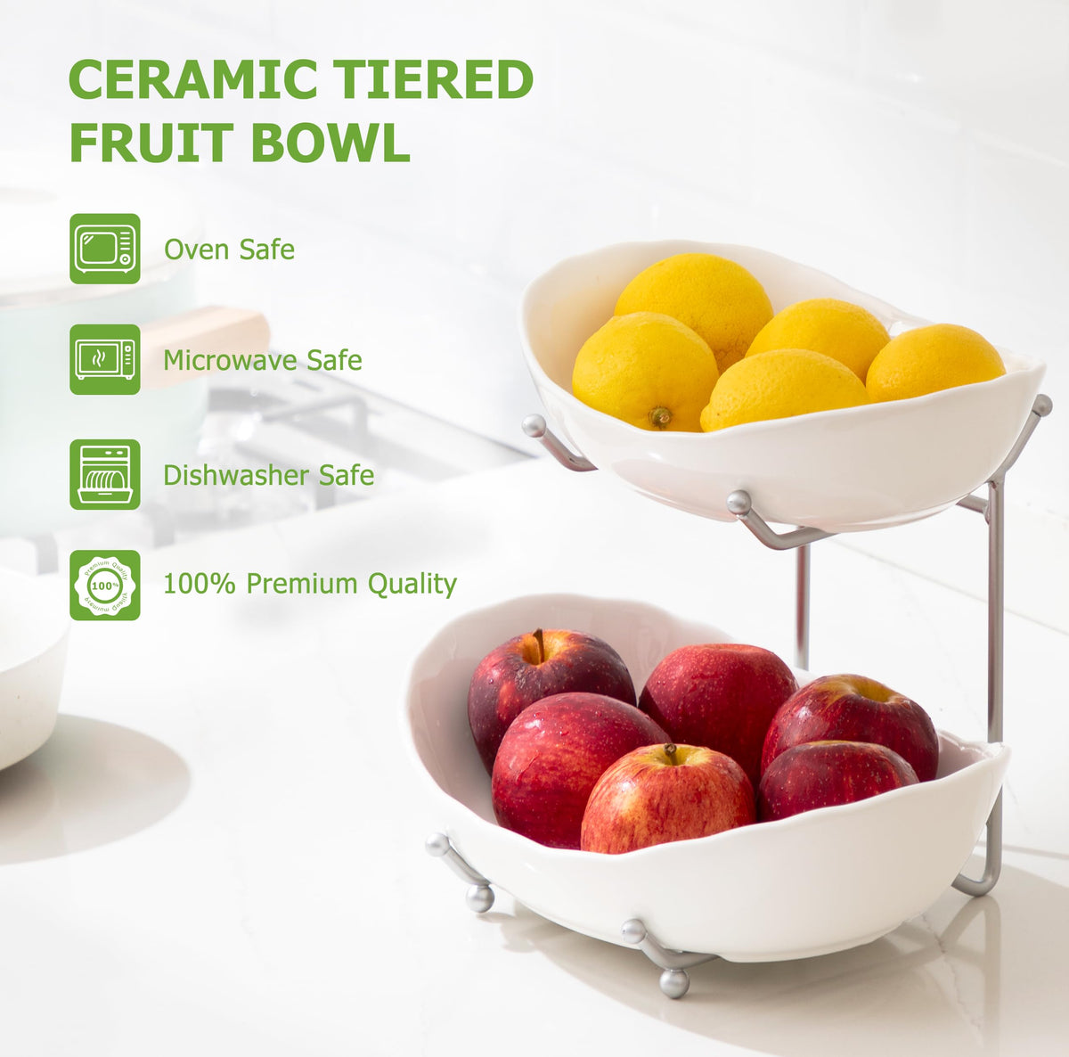 HBlife ceramic fruit stand with metal framework elevates kitchen decor
