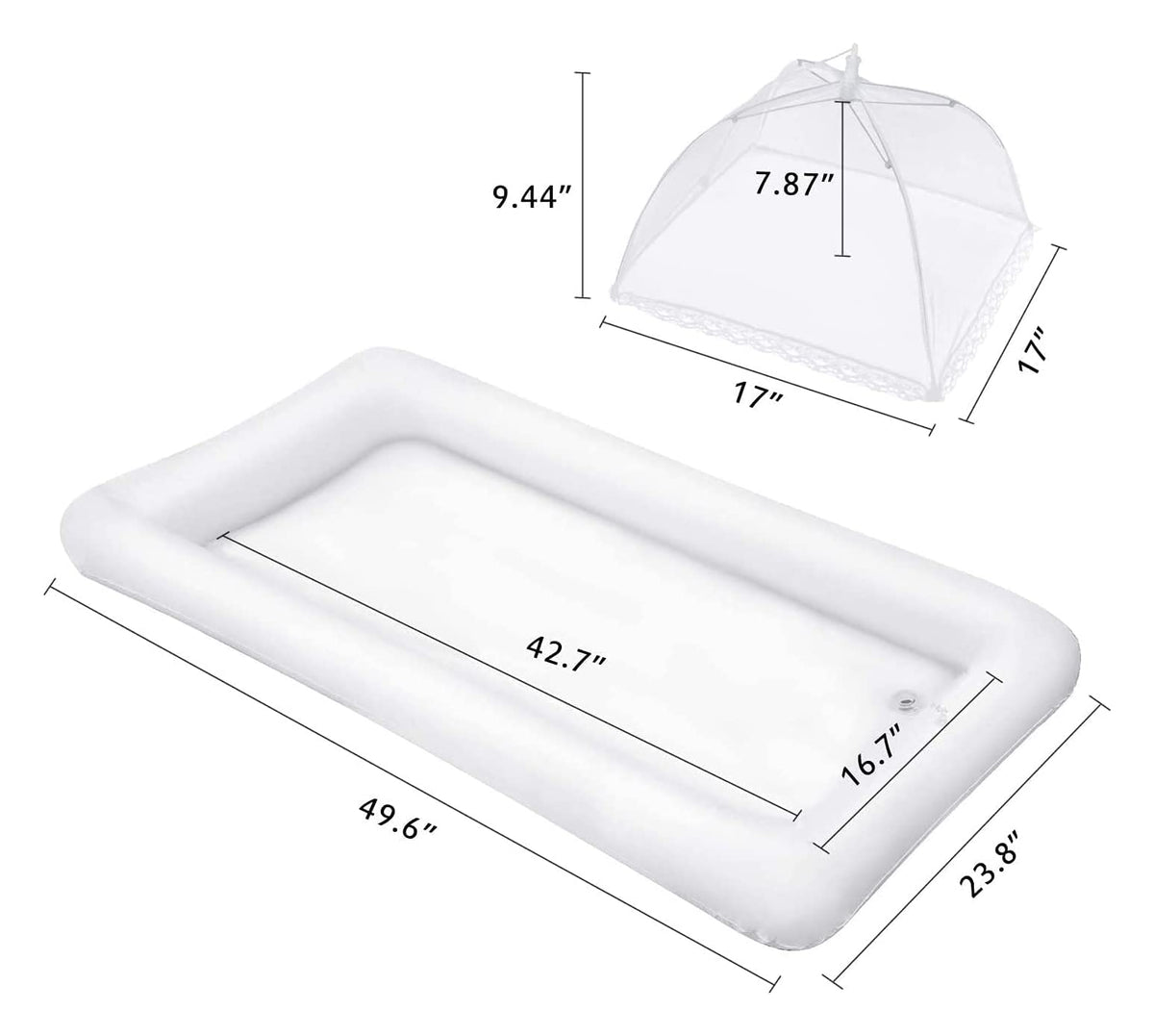 HBlife outdoor buffet with inflatable bar and mesh covers keeps drinks cool and food safe.