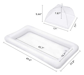 HBlife outdoor buffet with inflatable bar and mesh covers keeps drinks cool and food safe.