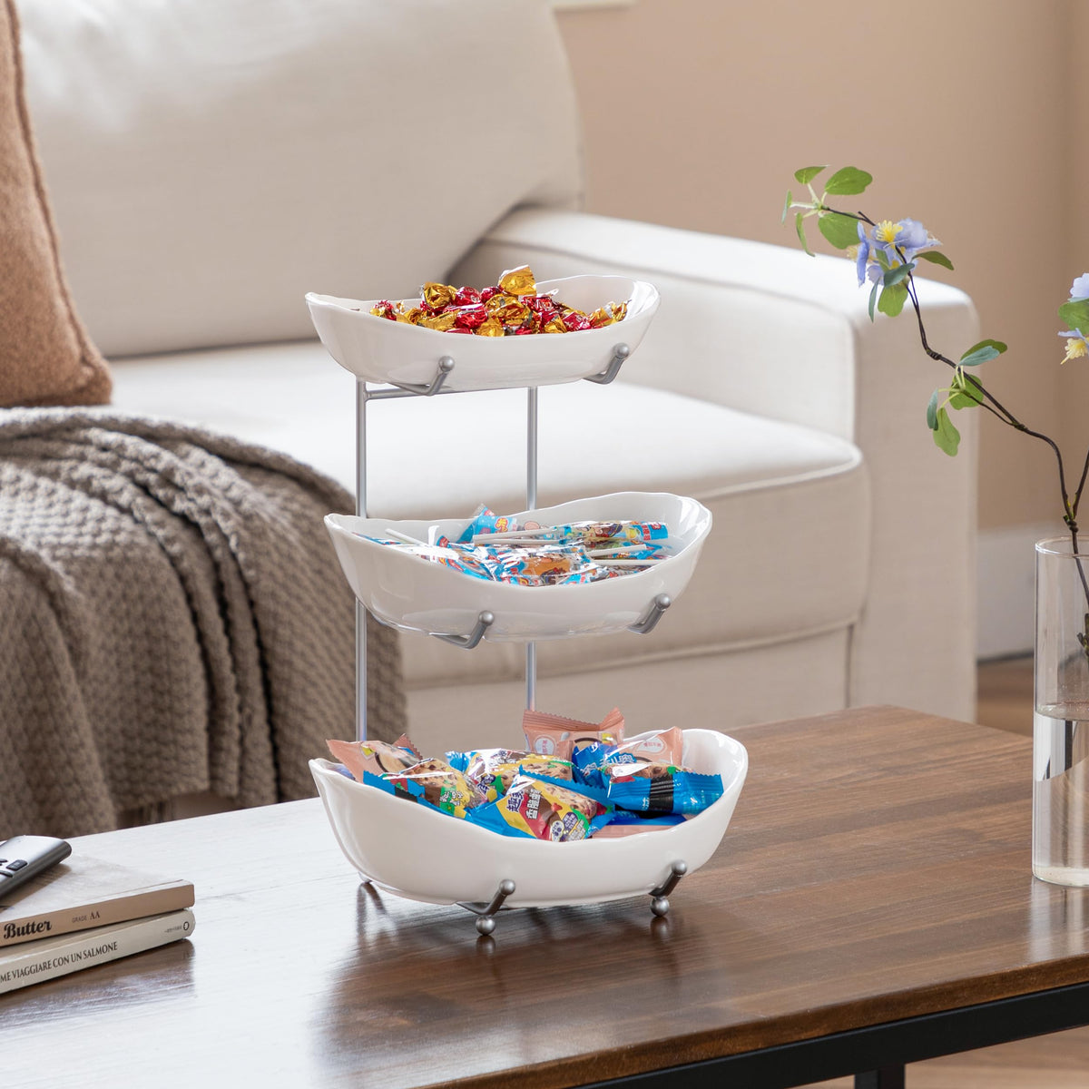 HBlife Serving tray for desserts and snacks using the tiered design.