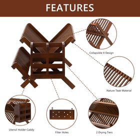 HBlife teak dish rack lower tier fits mugs and small plates