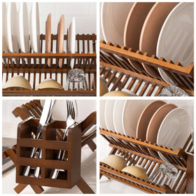 HBlife teak dish rack with natural finish for kitchen warmth