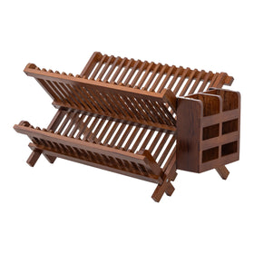 HBlife teak dish rack folding frame saves space on the counter