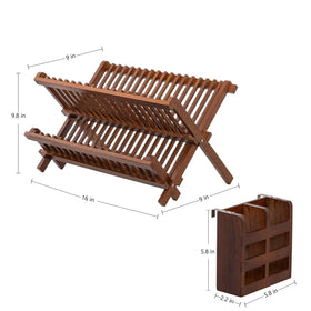HBlife teak dish rack upper tier holds plates for air drying