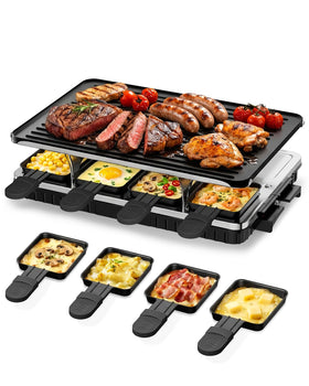 HBN electric raclette table grill with eight pans for interactive family dining
